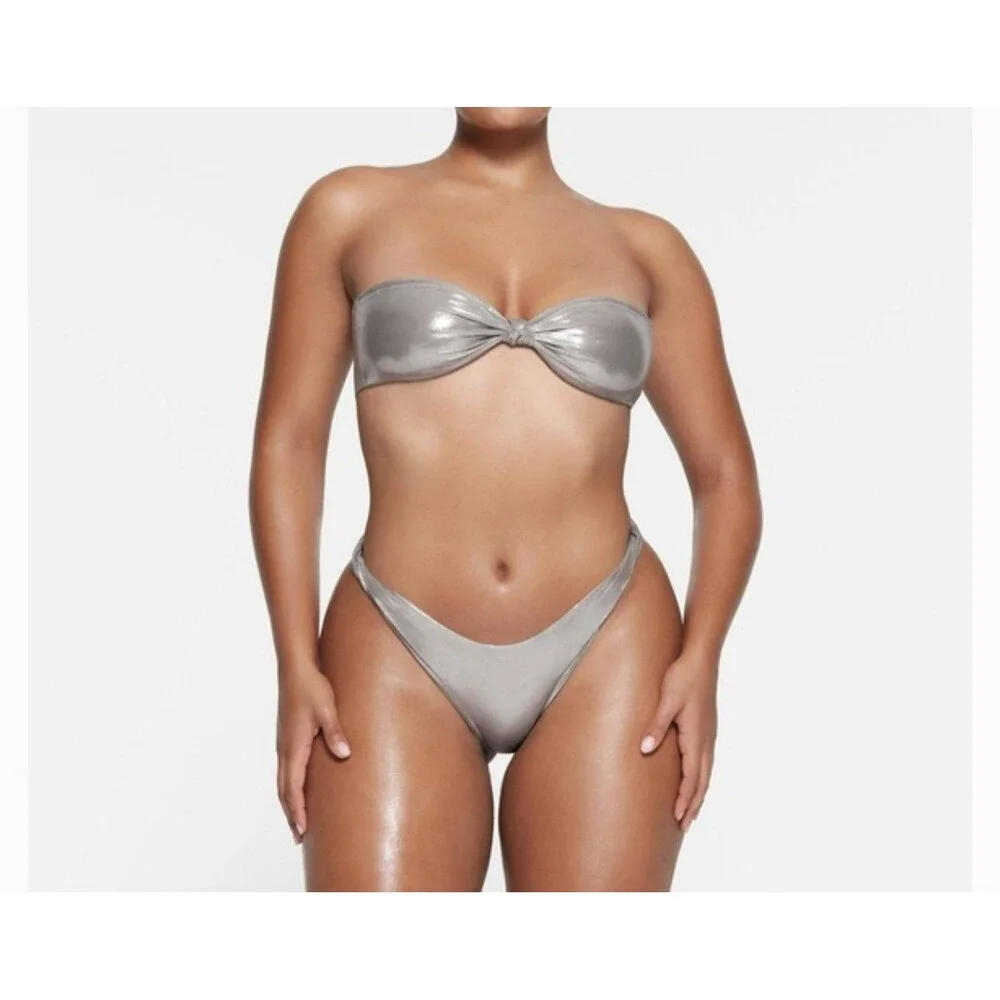 SKIMS Metallic Silver-Cream Bikini Bottom no tags